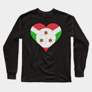 Burundian Jigsaw Puzzle Heart Design - Gift for Burundian With Burundi Roots Long Sleeve T-Shirt